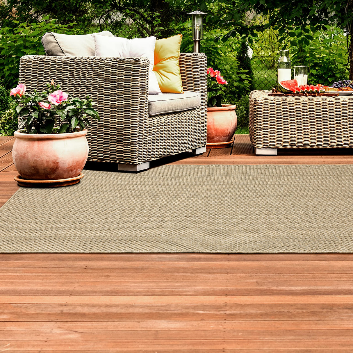 Veranda Tonal Woven Basket Weave Indoor-Outdoor Rug Light Brown 3'7" x 5'6" 4' x 6'