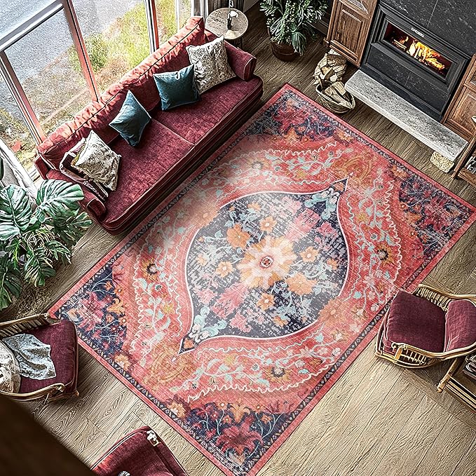 Ruggables Washable Rugs 8x10 Area Rugs for Living Room Washable Vintage Boho Rugs