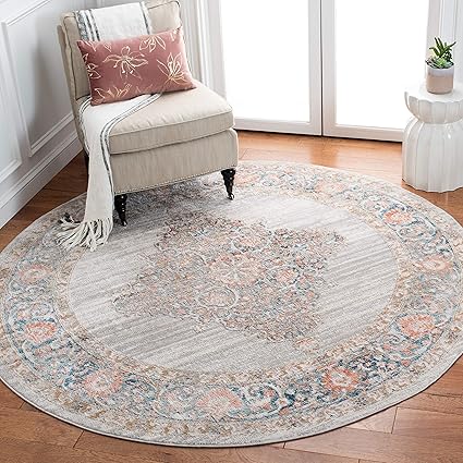 Shivan Collection 6'7" Square Grey / Rose SHV726F Shabby Chic Medallion