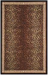 Hand-Hooked Wool Area Rug 6' x 9' - Black & Brown Leopard Print French Country Style
