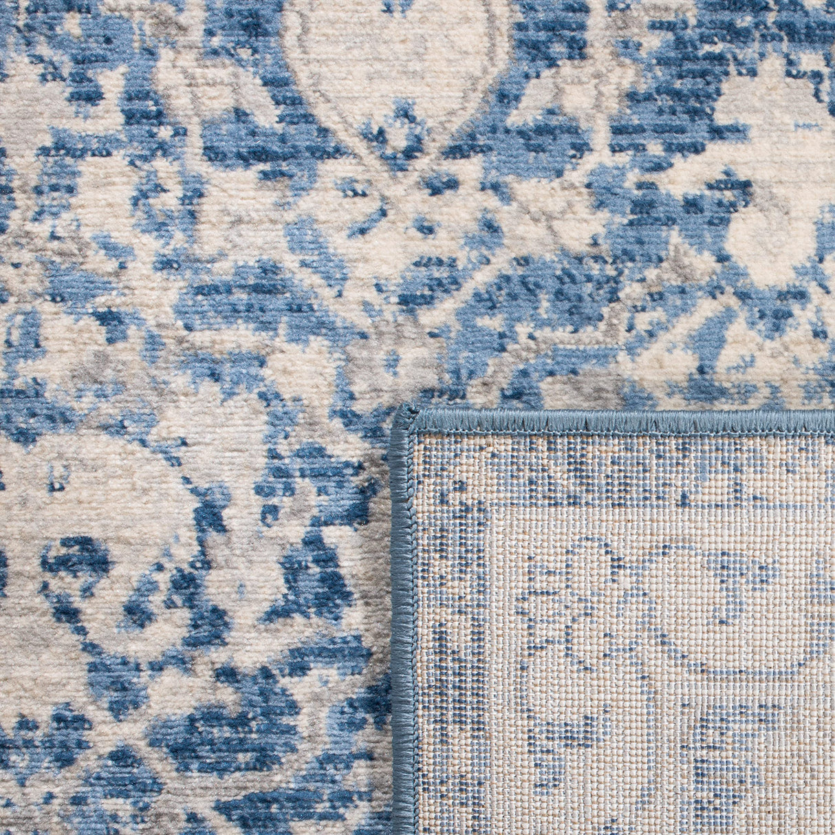 Brentwood Collection Area Rug - 6'7" Square, Navy & Creme