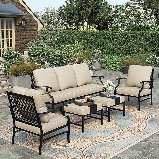 5 Pieces Patio Furniture Set, 2 x Cushioned Rocking Chair