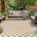Contemporary Checkered Weather Resistant Reversible Indoor/Outdoor Area Rug 5' x 7' Natural