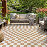 Contemporary Checkered Weather Resistant Reversible Indoor/Outdoor Area Rug 5' x 7' Natural