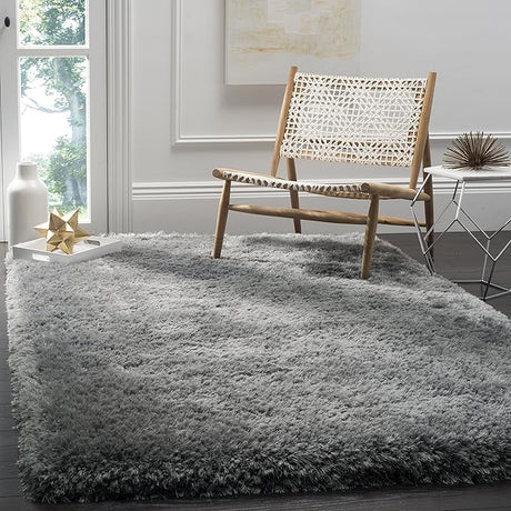 Luxe Shag Collection Area Rug - 8' Square, Ivory, Handmade Glam