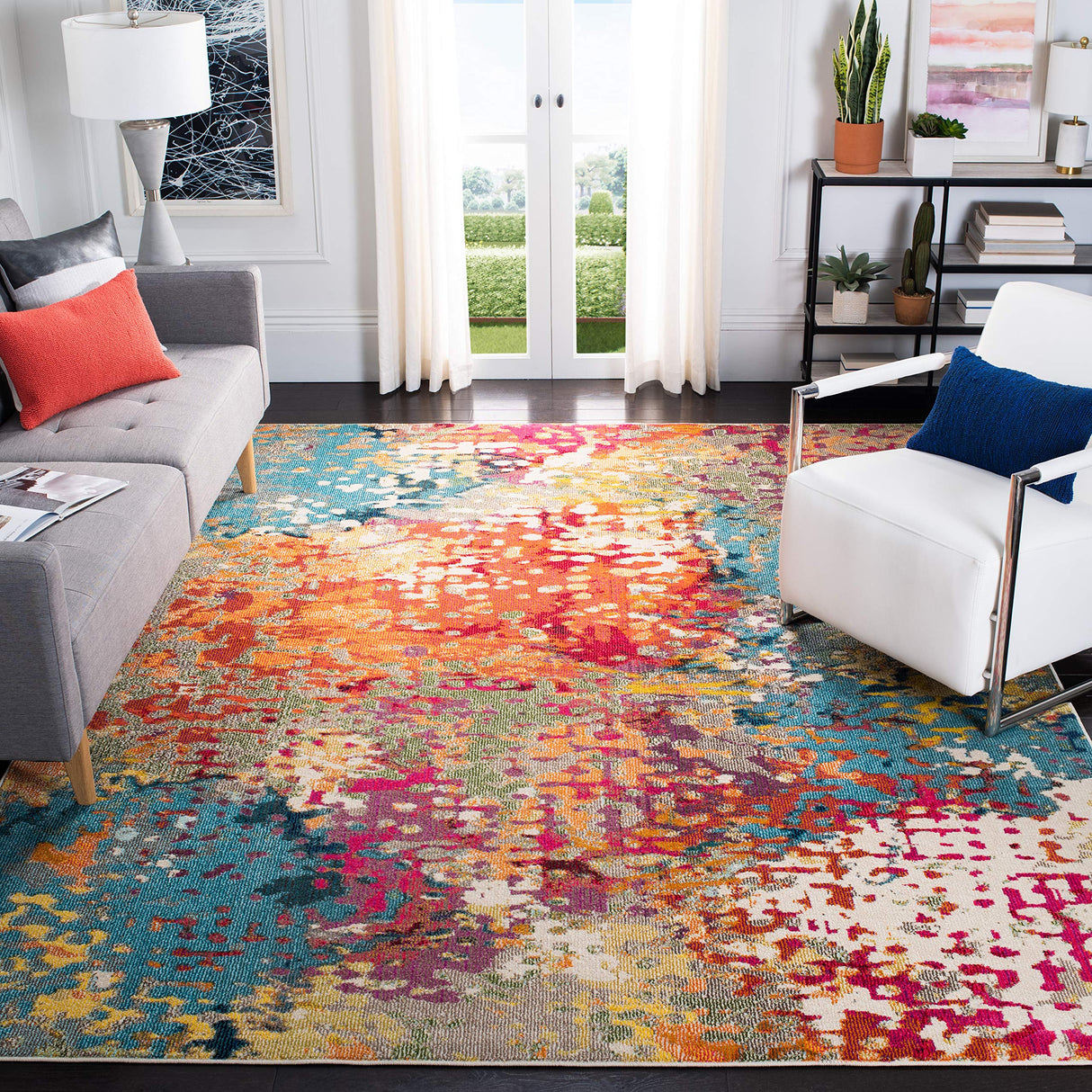 Madison Collection Area Rug - 8' x 10', Ivory & Multi, Boho Abstract Distressed Design