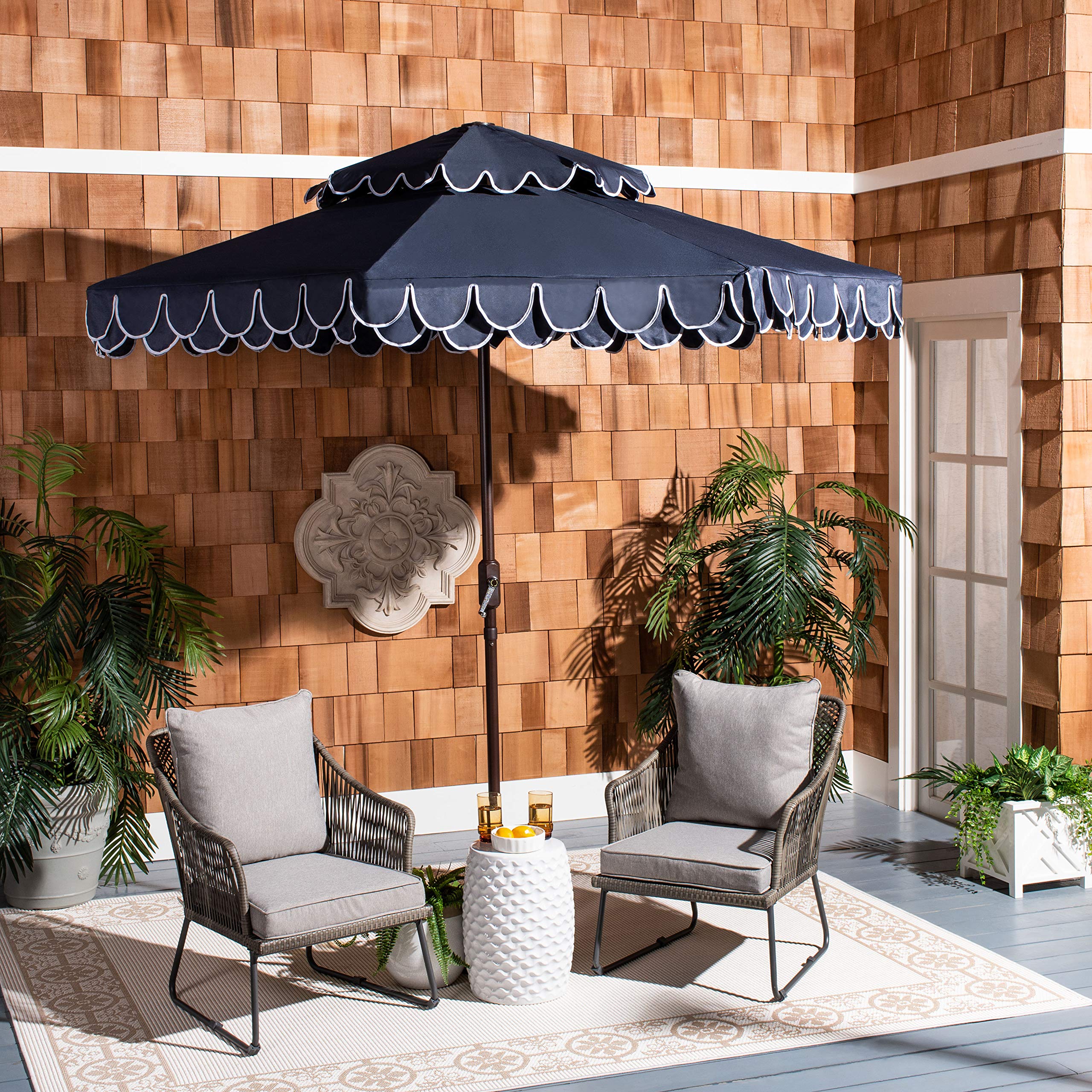 PAT8206A Outdoor Elegant Valance Navy and White 9-Foot Double Top UV Protected