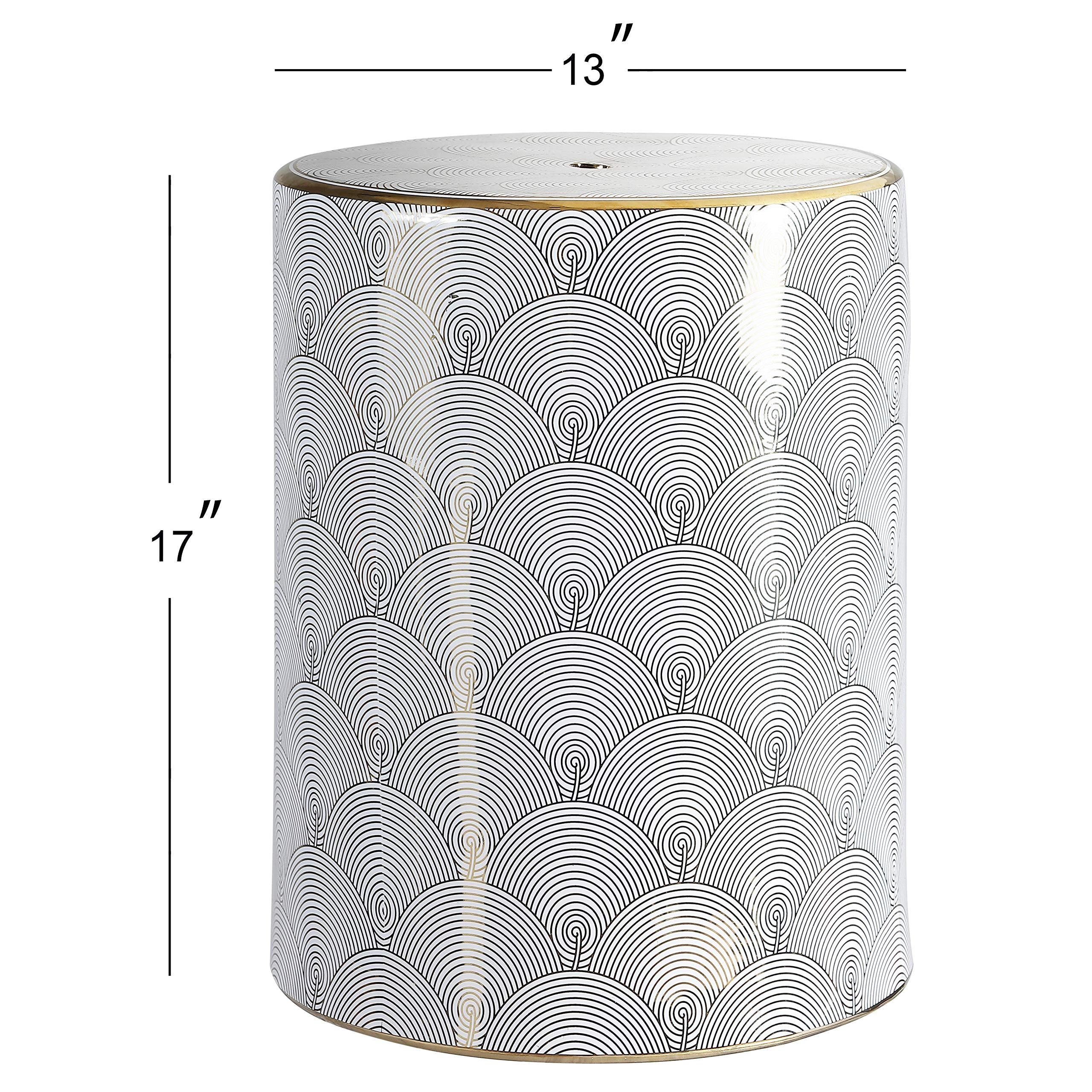 TBL1001A Fish Scale 17" Modern Ceramic Garden Stool, Coastal, Contemporary, Transitional,