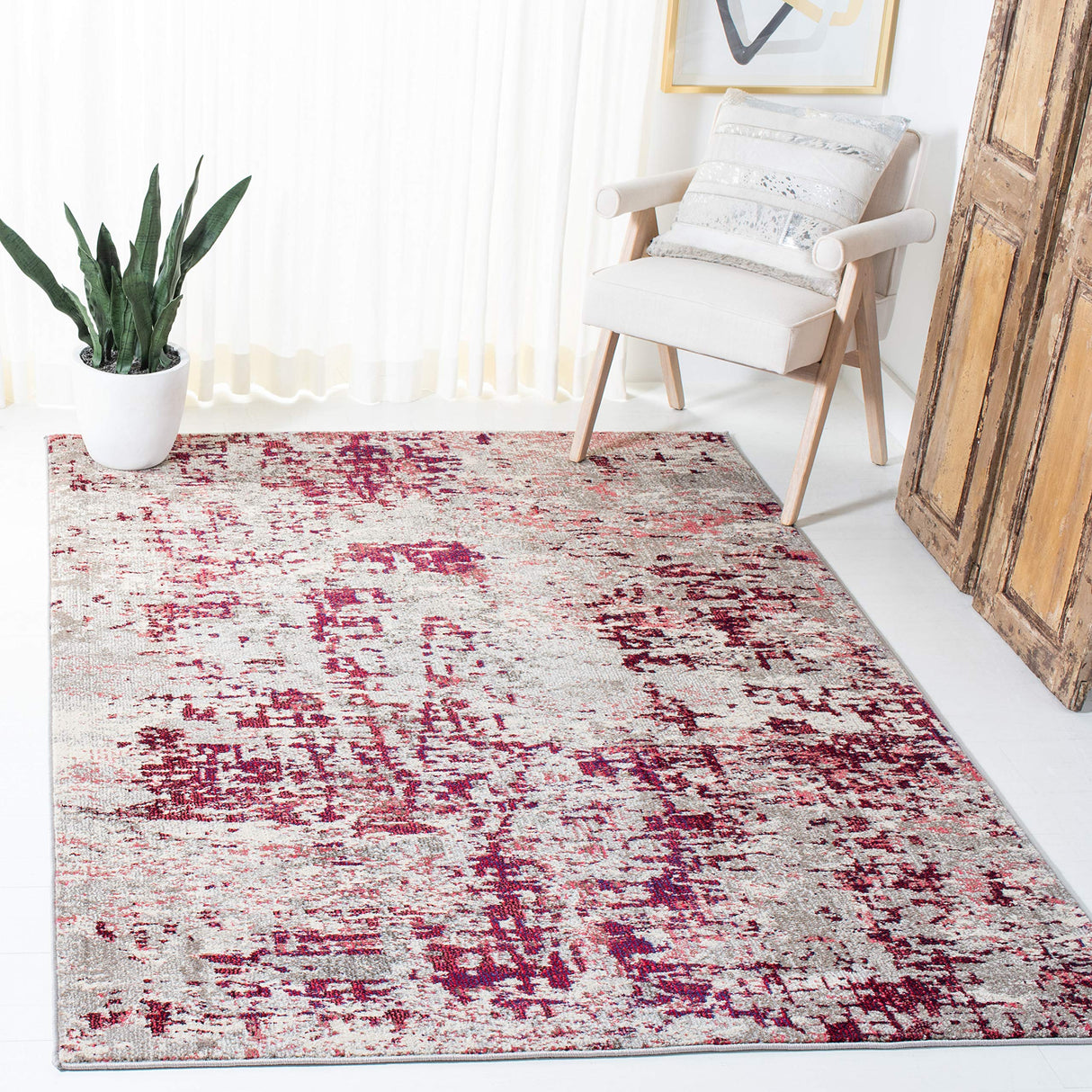 Madison Collection 8' x 10' BeigeWine MAD471C Modern Abstract Non-Shedding