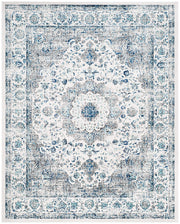 Evoke Collection Area Rug - 9' x 12', Ivory & Grey, Shabby Chic Oriental Medallion Design