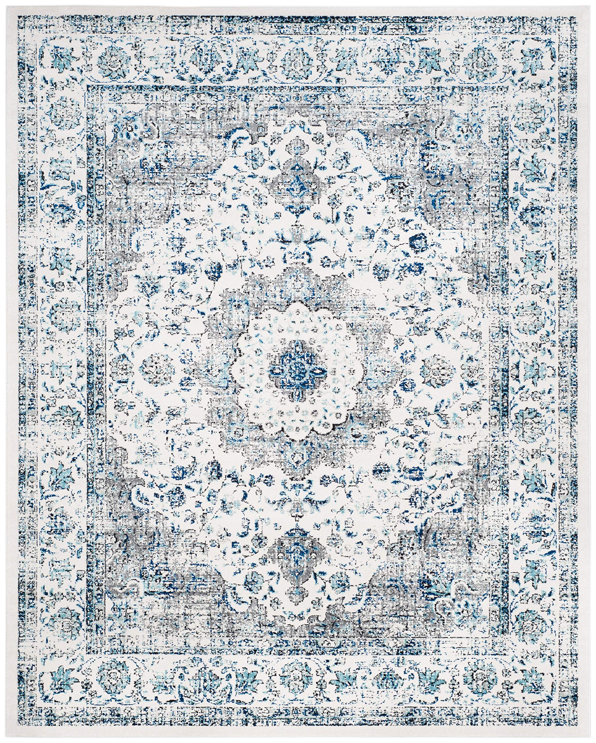 Evoke Collection Area Rug - 9' x 12', Ivory & Grey, Shabby Chic Oriental Medallion Design