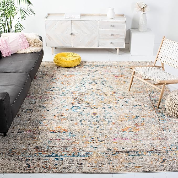 Madison Collection Area Rug - 9' x 12', Green & Turquoise, Boho Medallion Distressed Design