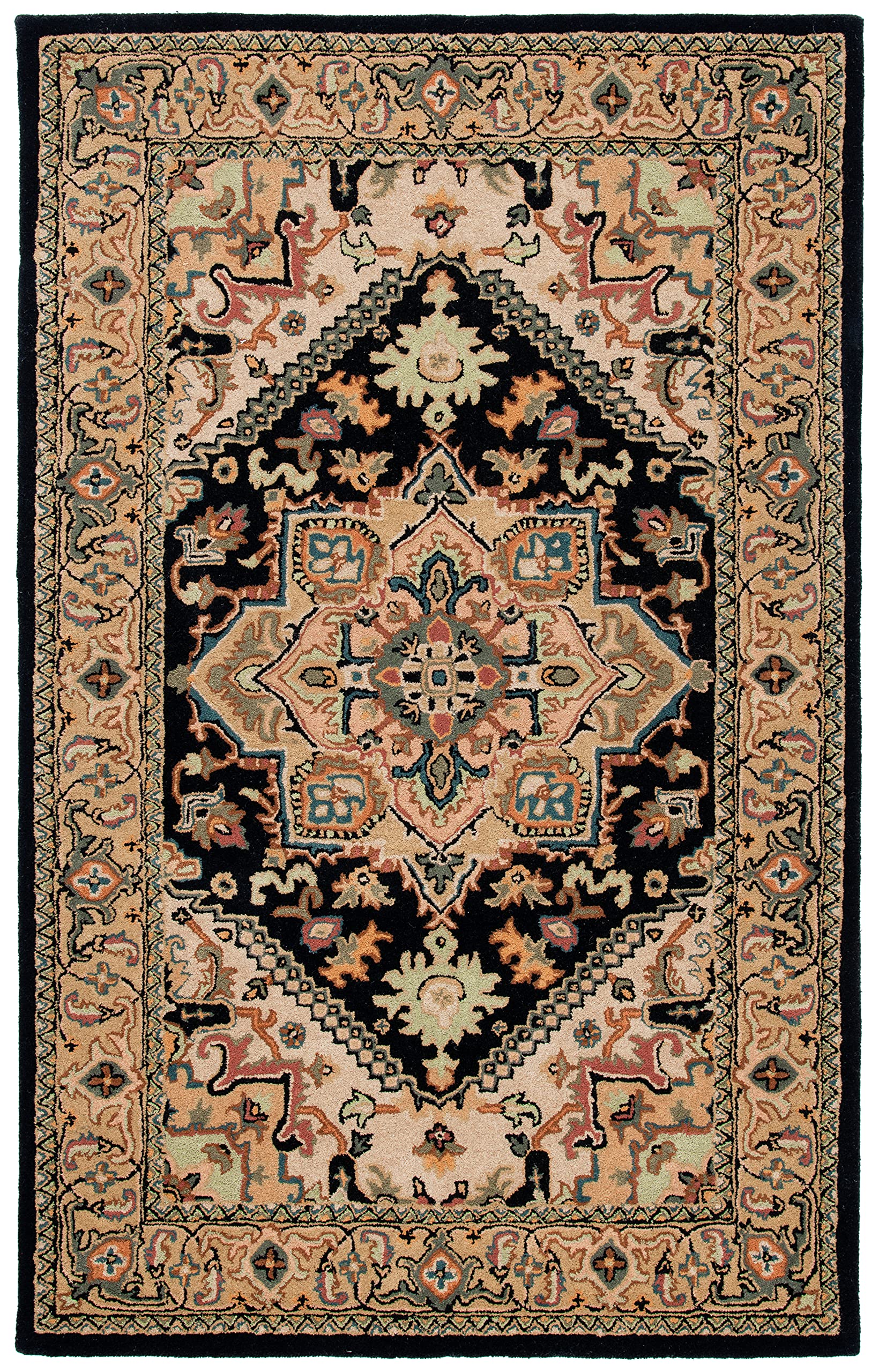 Heritage Collection Area Rug - 5' x 8', Black & Gold, Handmade Traditional