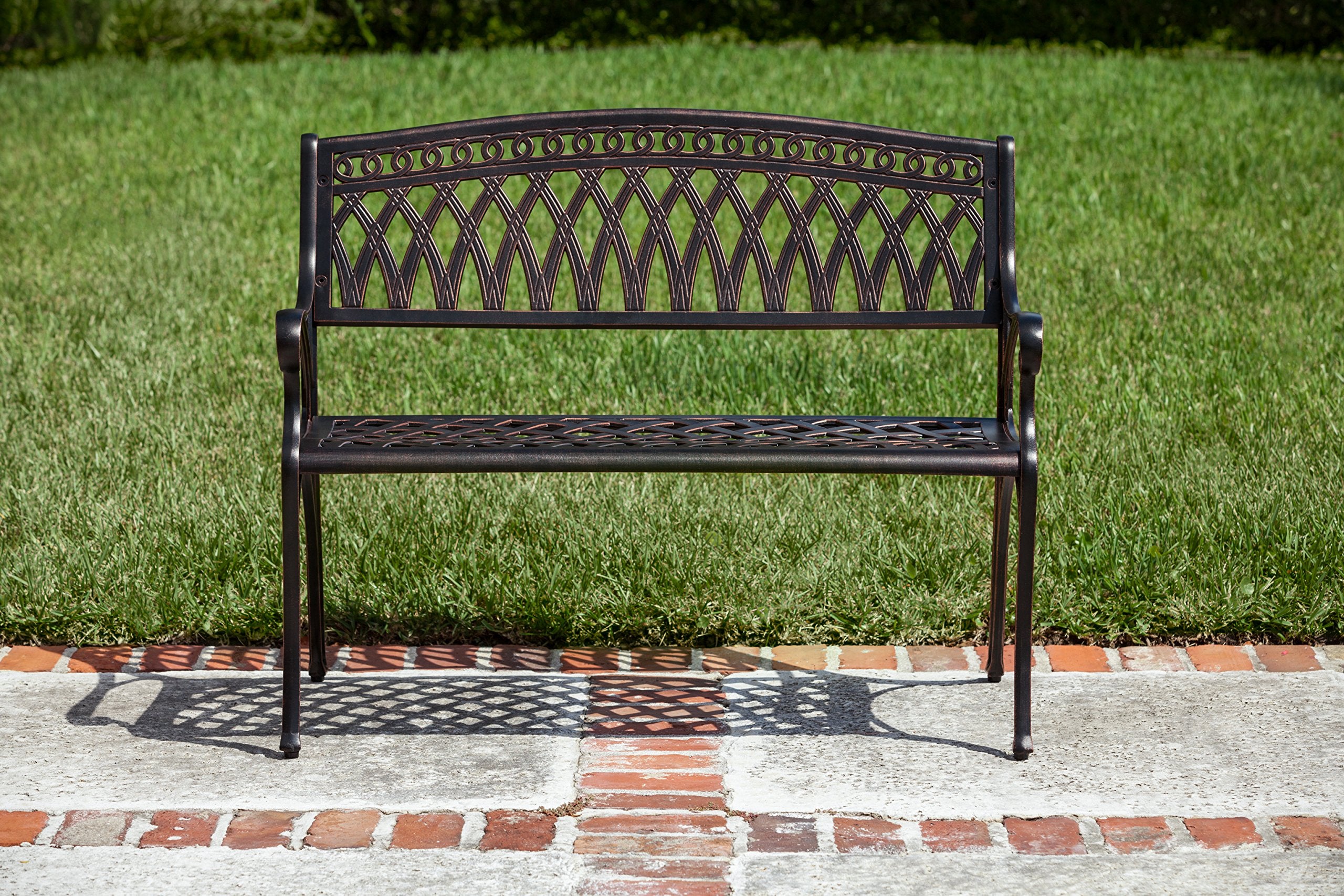62441 Simone Cast Aluminum Patio Bench Heavy Duty Rust Free Metal Construction
