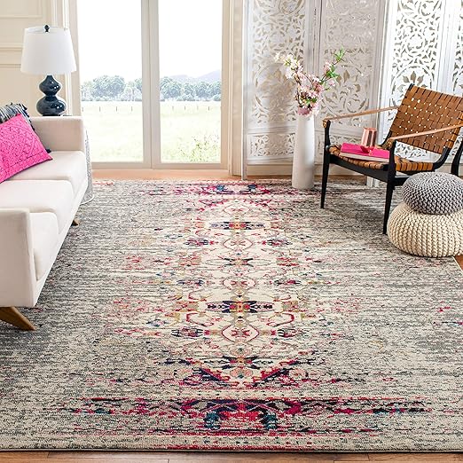 Monaco Ivory & Pink Area Rug 10' x 14' - Modern Boho Abstract Distressed Design