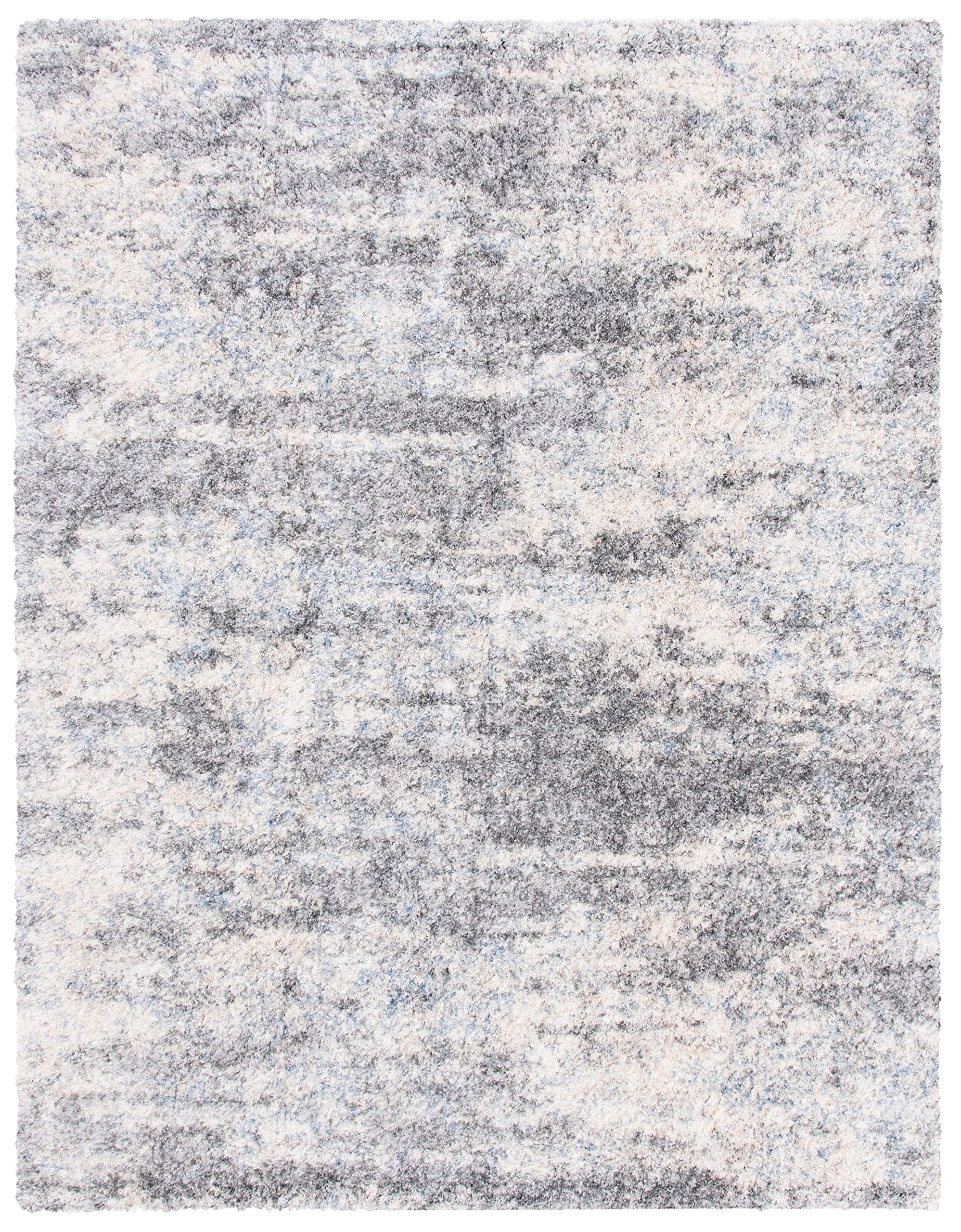 Berber Shag Collection Area Rug - 8' x 10', Grey Blue & Cream, Modern Abstract Design