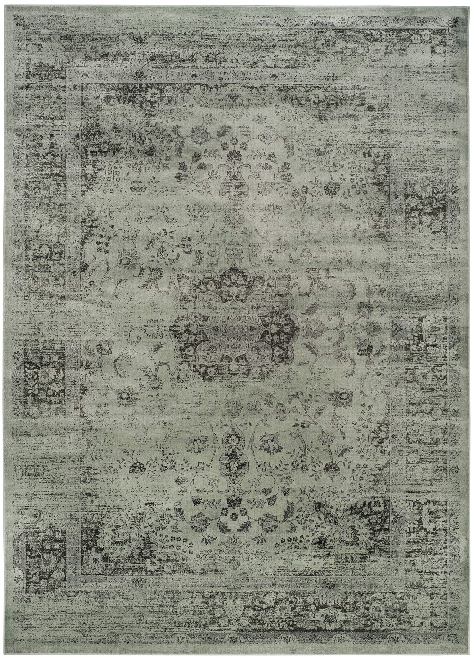 SAFAVIEH Vintage Collection Area Rug - 10' x 14', Spruce, Oriental Medallion Distressed Viscose Design, Ideal for High Traffic Areas in Living Room, Bedroom (VTG113-2111)