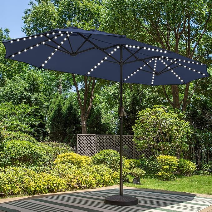 13ft Large Patio Umbrella with Solar Lights, Double-Sided Outdoor Market Rectangle
