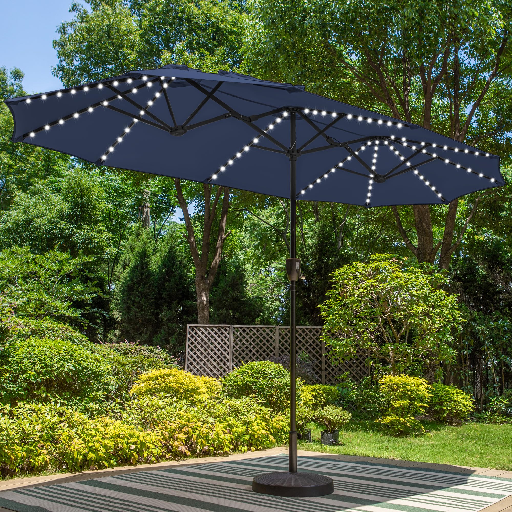 13ft Large Patio Umbrella with Solar Lights, Double-Sided Outdoor Market Rectangle Umbrella