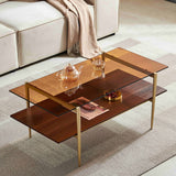 Tadio Double Layer Glass Coffee Table for Living Room, Brown Glass & Coffee Brown