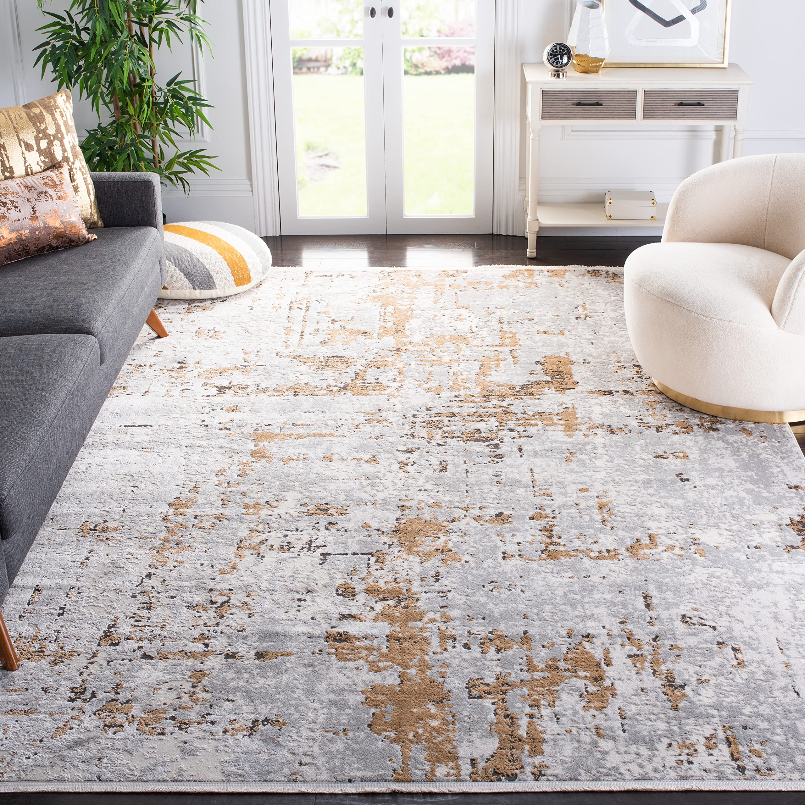 SAFAVIEH Shivan Collection 10' x 14' Grey/Gold SHV723G Modern Abstract Non-Shedding Living Room Bedroom Area Rug