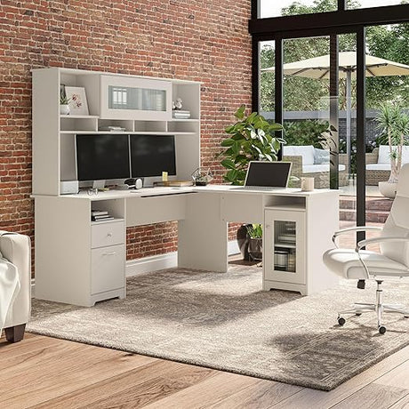 Cabot L Shaped Computer Desk with Hutch and Storage, 72W, White