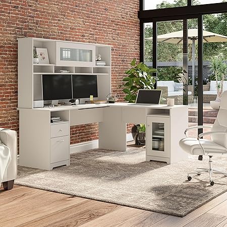 Cabot L Shaped Computer Desk with Hutch and Storage, 72W, Heather Gray