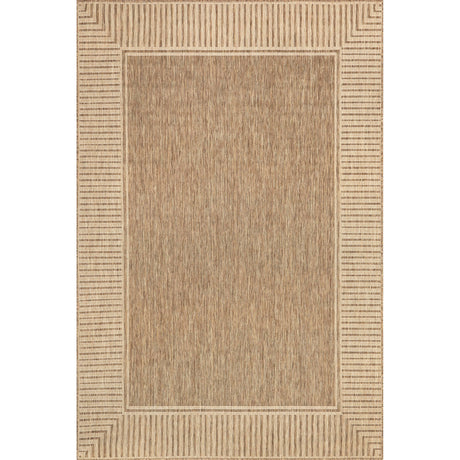 7' x 9' Outdoor Area Rug, Casual Design With Striped Border, Stain Resistant, Highly