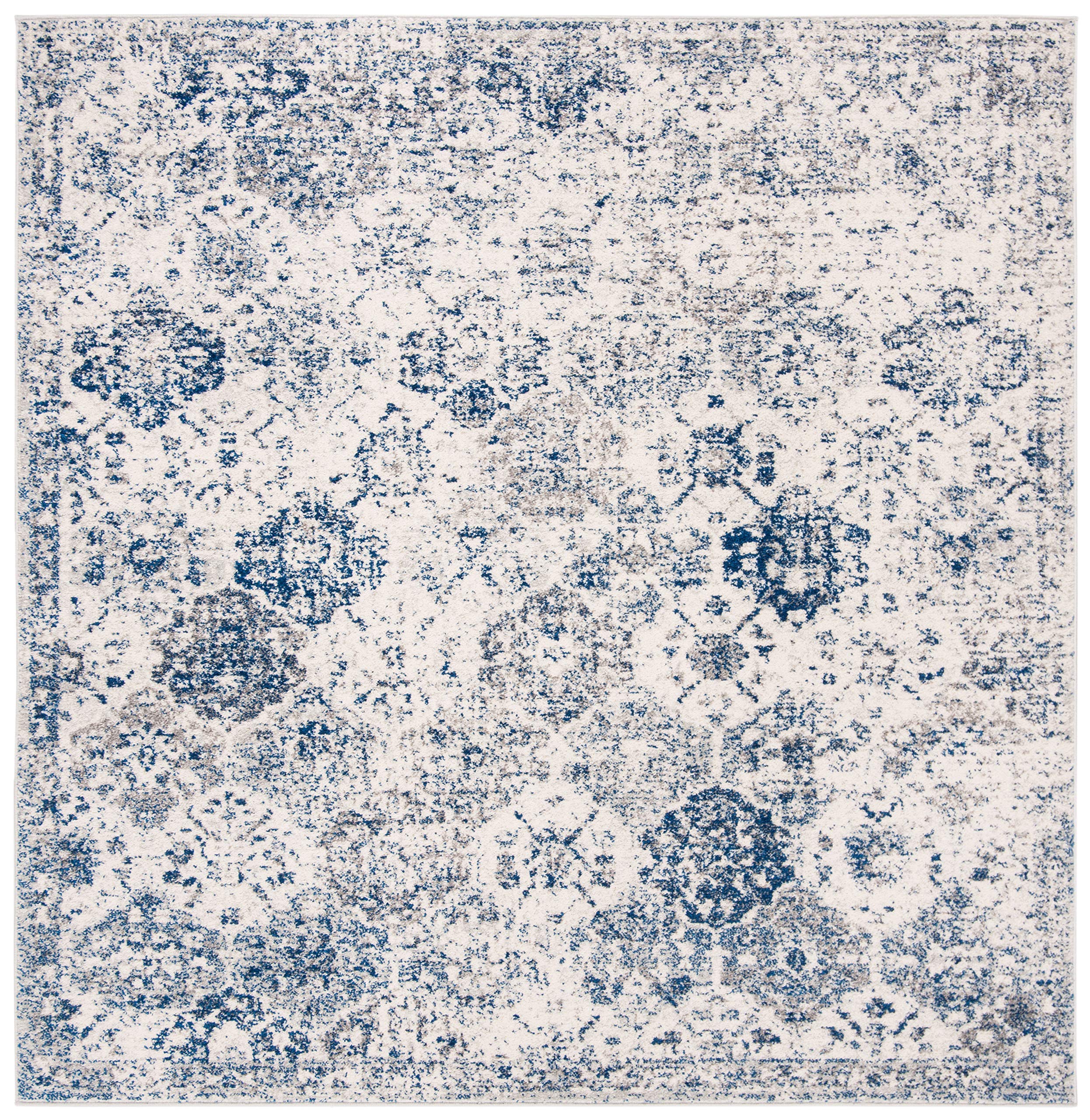 Madison Collection 9' Square White / Royal Blue MAD611C Boho Chic Floral