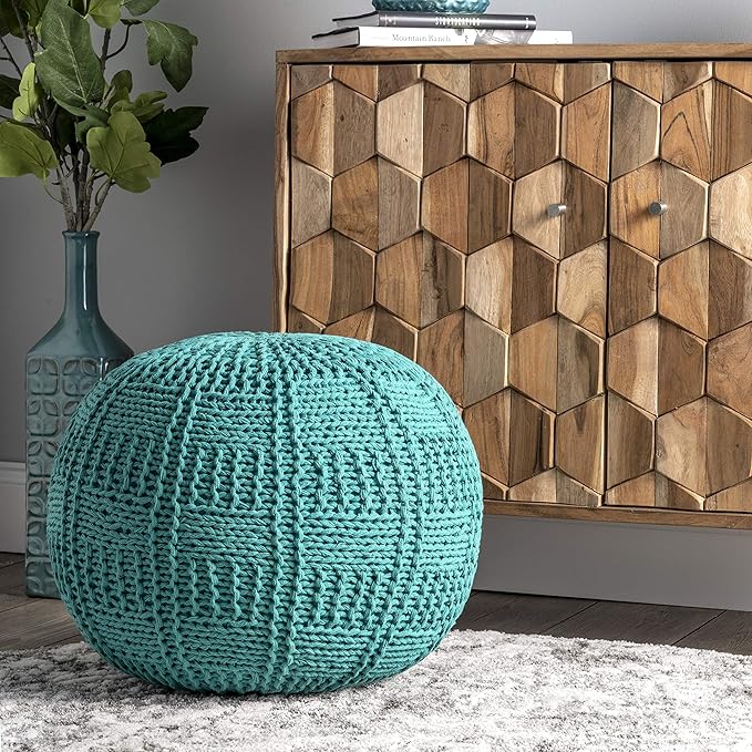 Berlin Casual Knitted Filled Ottoman Pouf 14" x 20" x 20" Grey