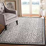 Hand-Hooked Wool Area Rug 6' x 9' - Black & Brown Leopard Print French Country Style