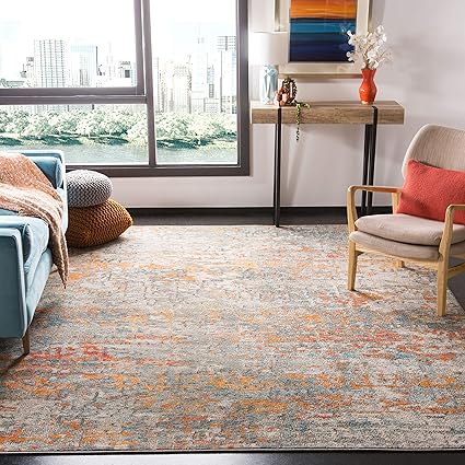 Madison Collection Area Rug - 8' Square, Grey & Blue