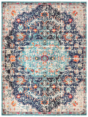 Madison Collection Area Rug - 8' x 10', Black & Teal, Boho Chic Medallion Distressed Design