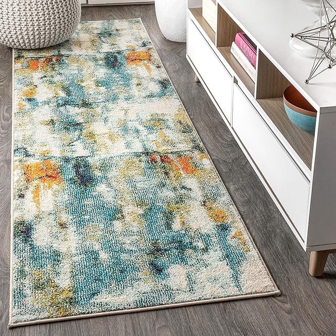 CTP100A-8 Contemporary POP Modern Abstract Waterfall Blue/Cream 8 ft