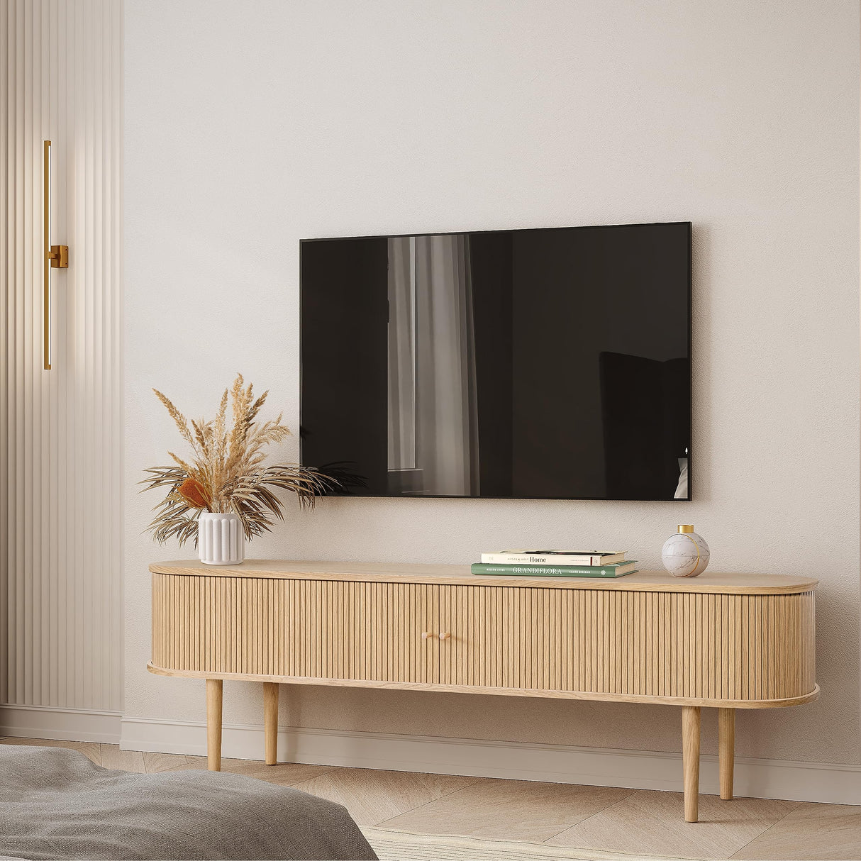 71’’ TV Stand with Storage and Shelves designed to fit 65’’ - 75’’ TVs. Wood Entertainment