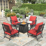 5 Pieces Fire Pit Patio Furniture Set, 4 x Thick Cushioned Swivel Chairs with 28" Fire Pit Table (50,000 BTU)