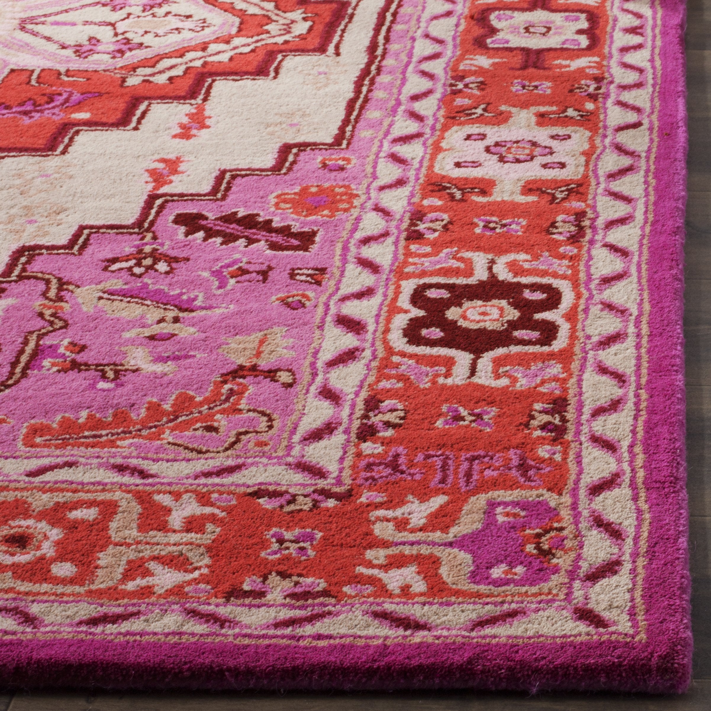 SAFAVIEH Bellagio Collection Area Rug - 10' x 14', Red Pink & Ivory, Handmade Medallion Wool, Ideal for High Traffic Areas in Living Room, Bedroom (BLG545A)