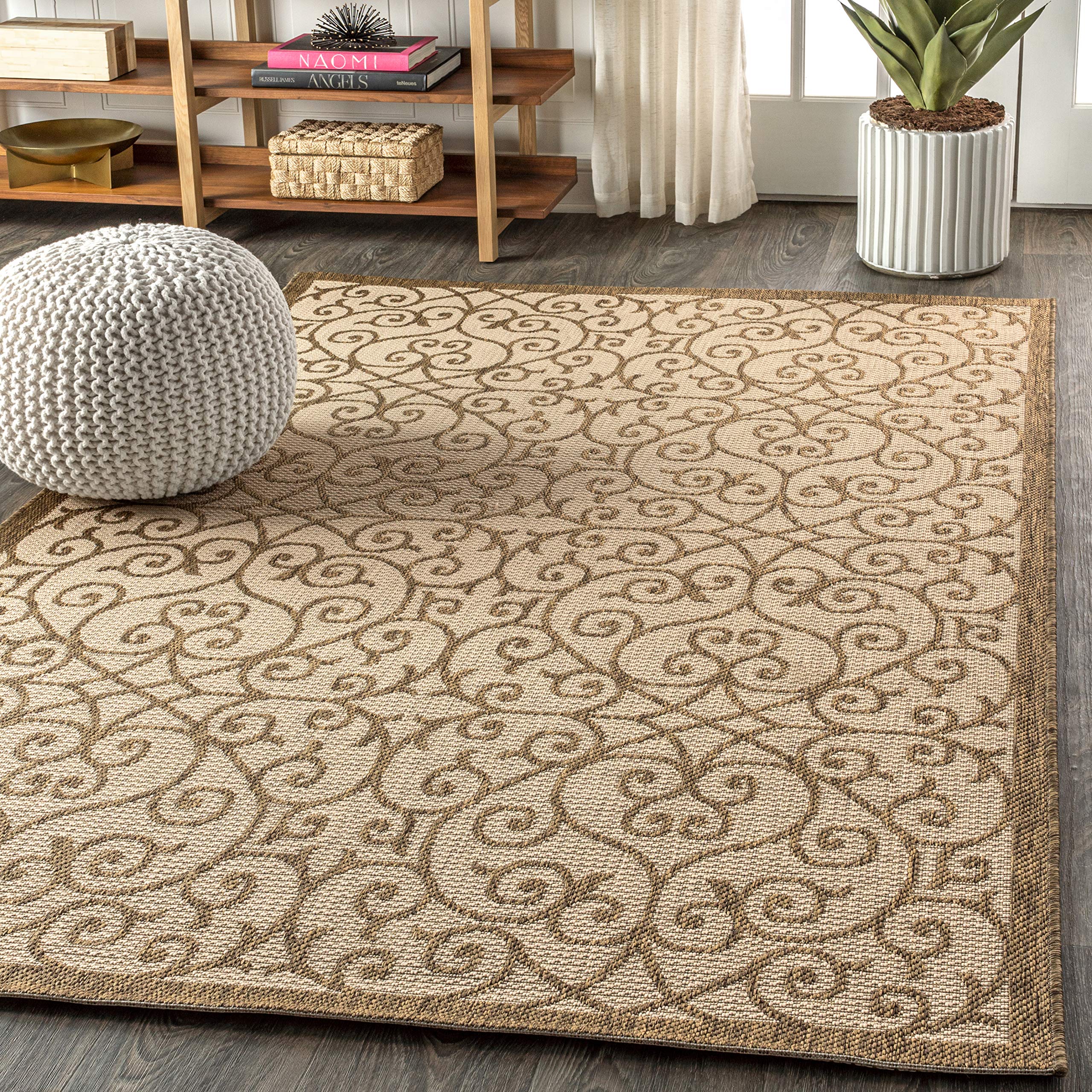 SMB107B-8 Madrid Vintage Filigree Textured Weave Indoor/Outdoor Beige/Brown 8 ft. x 10