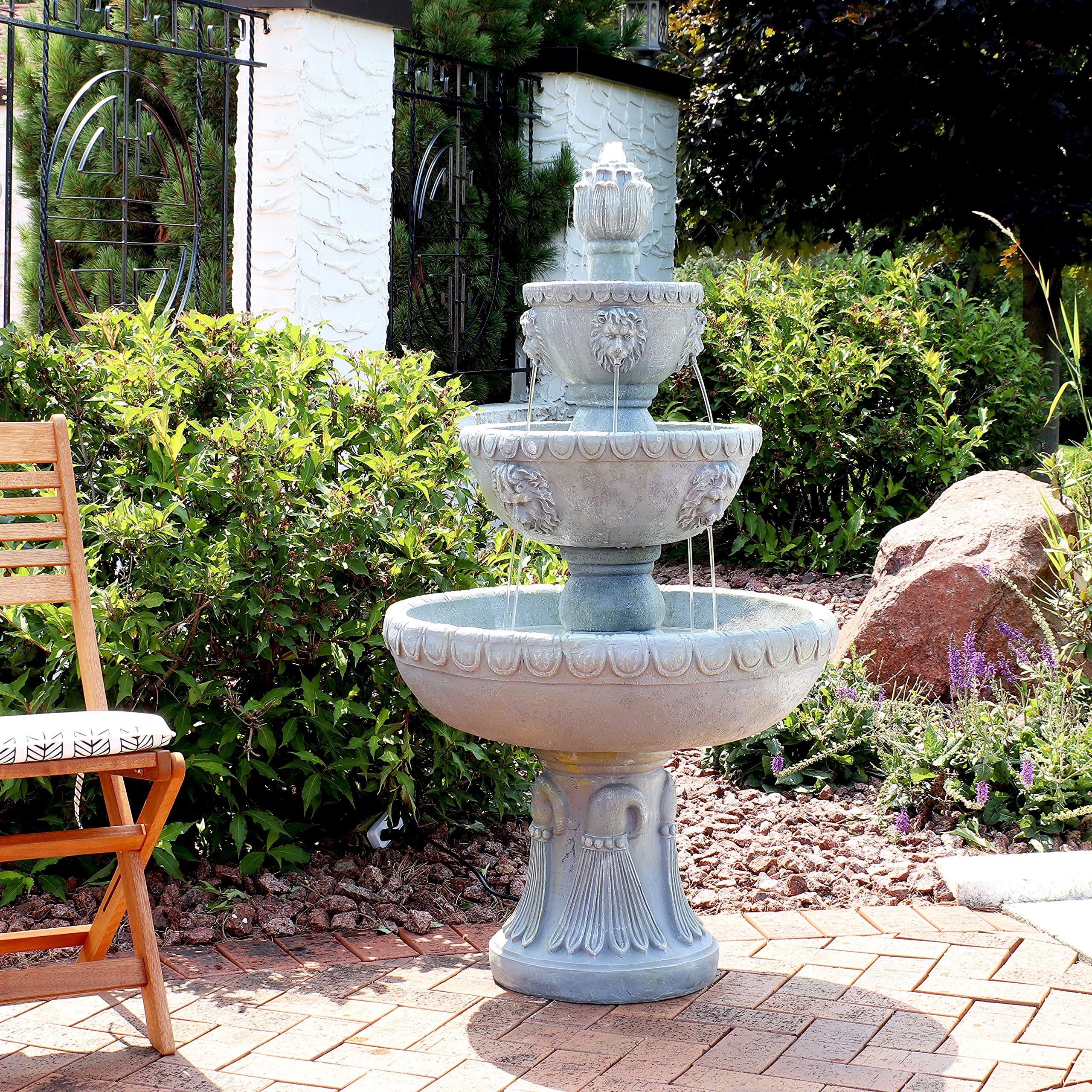 53-Inch 4-Tier Fiberglass Water Fountain - Electric Submersible Pump
