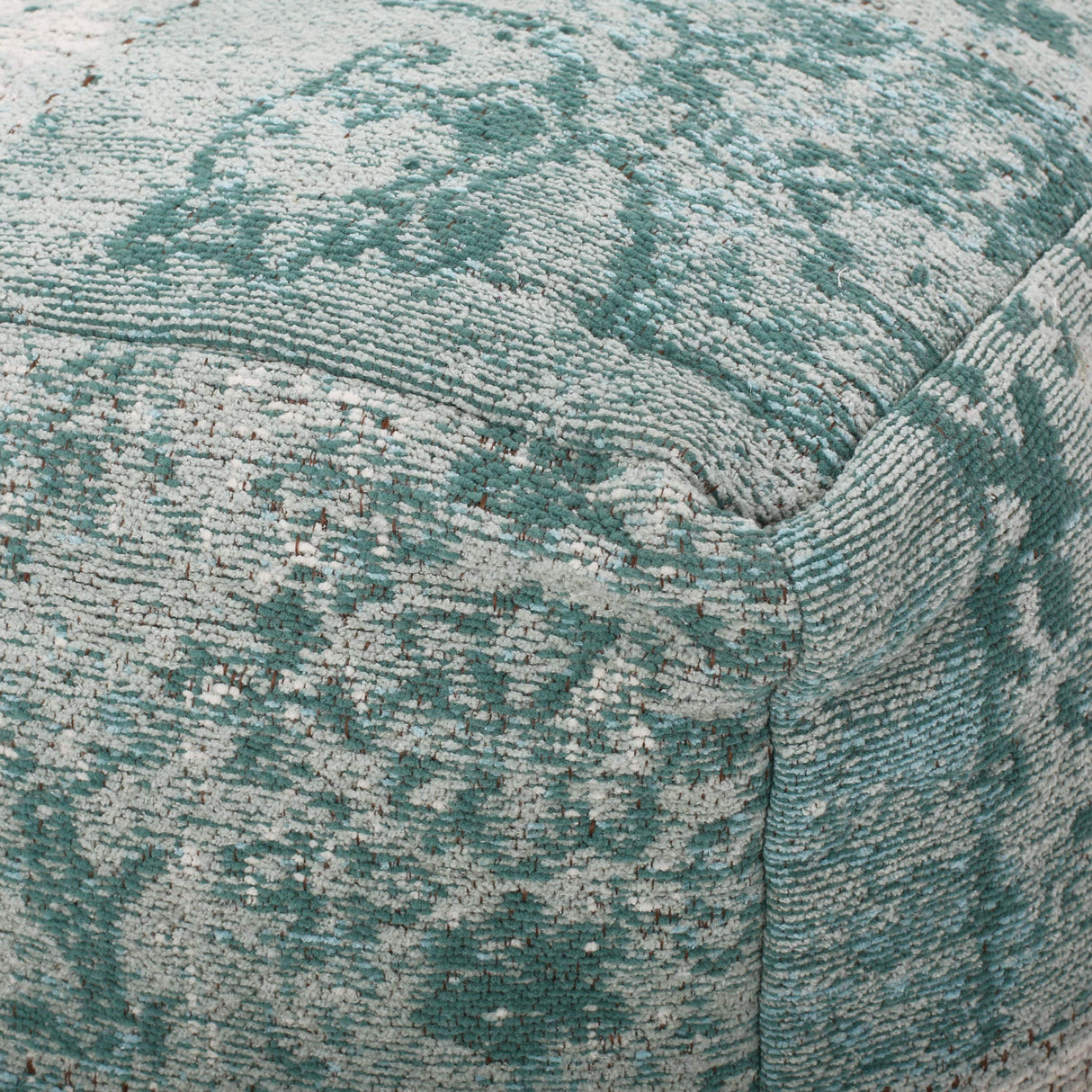 Hannah Hand-Loomed Boho Fabric Cube Pouf, Teal, Beige