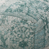 Hannah Hand-Loomed Boho Fabric Cube Pouf, Teal, Beige