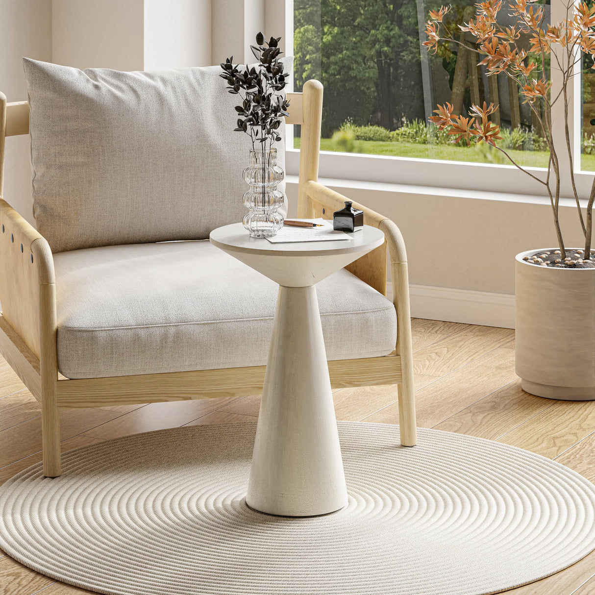 Farmhouse Pedestal Small End Table Round Martini Table Wood Plant Stand Rustic