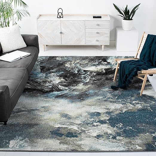 Glacier Collection Area Rug 10'6" x 14' - Pink Blue Modern Abstract Non-Shedding