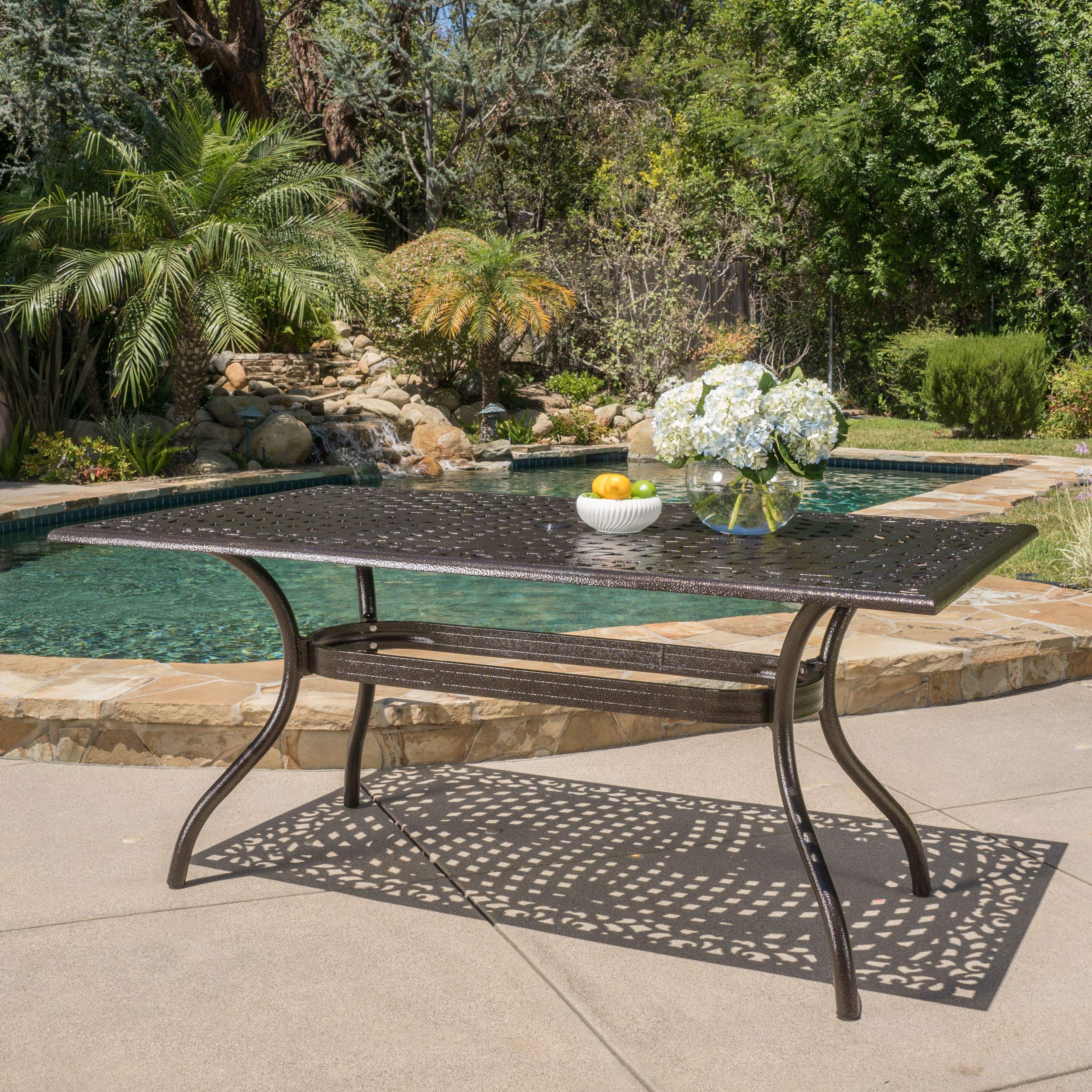 Phoenix Cast Aluminum Rectangle Table, Hammered Bronze