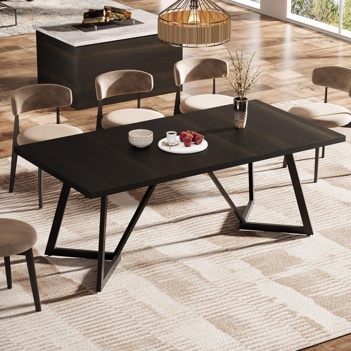 70.86-Inch Large Dining Table for 6-8 with Metal Frame