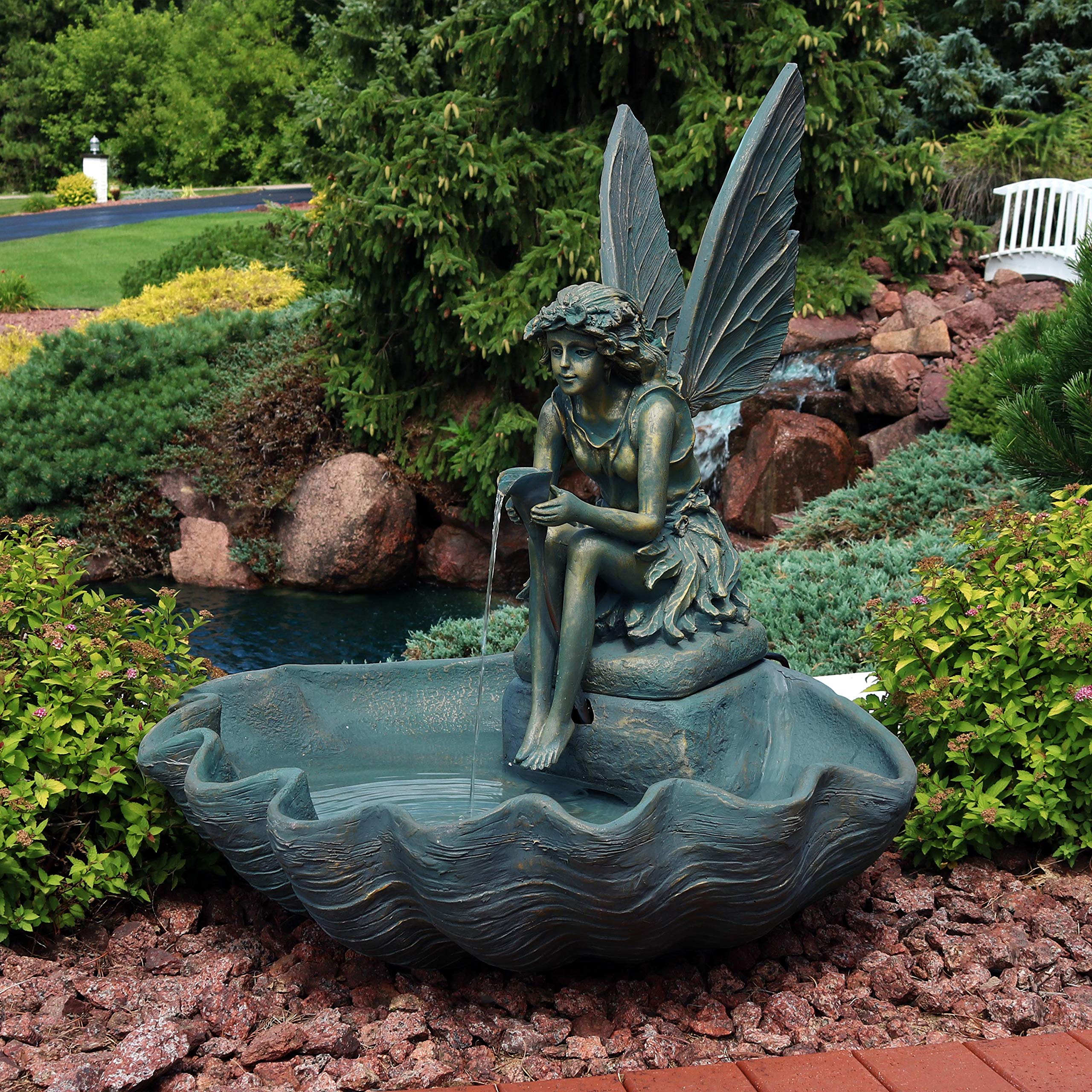 30-Inch H Fairy Shell Outdoor Water Fountain - Waterfall Feature for The Patio, Lawn