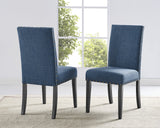Biony Espresso Wood Dining Set with Blue Nailhead Chairs