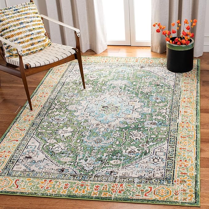 Madison Collection Area Rug - 5'3" x 7'6", Cream & Blue, Boho Distressed Medallion Design