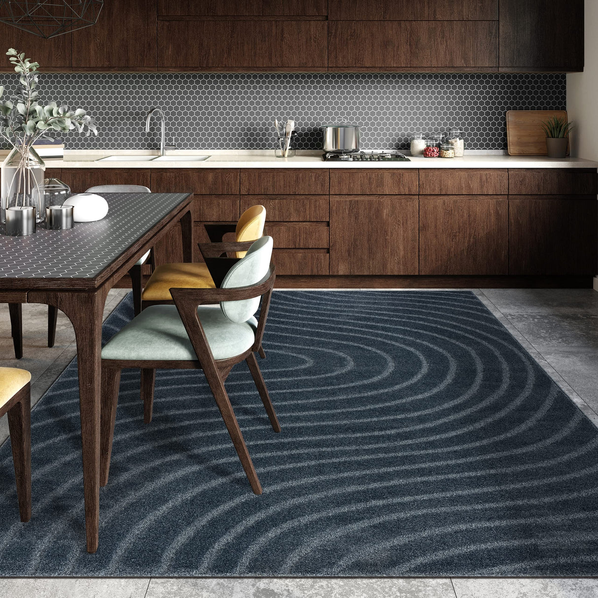 LUXE WEAVERS Modern Geometric Wave Blue 5x7 Area Rug