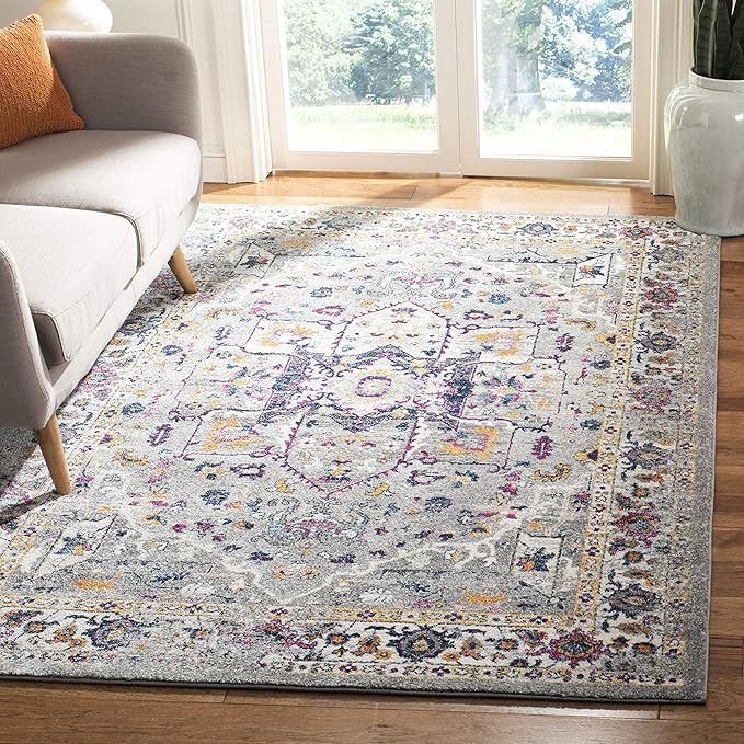 Evoke Collection 6'7" Square Blue/Orange EVK275C Oriental Medallion Distressed Non